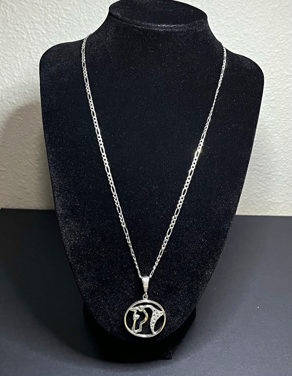Silver Tone Link Chain Necklace Round Horse Charm Pendant 24 in No Stone